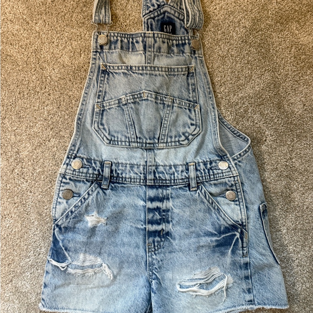 GAP Kids M Light Blue Distressed Denim Overalls